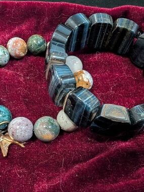 Handcrafted Black and Multicolor Stone Stretch Bracelets - Women Jewelry